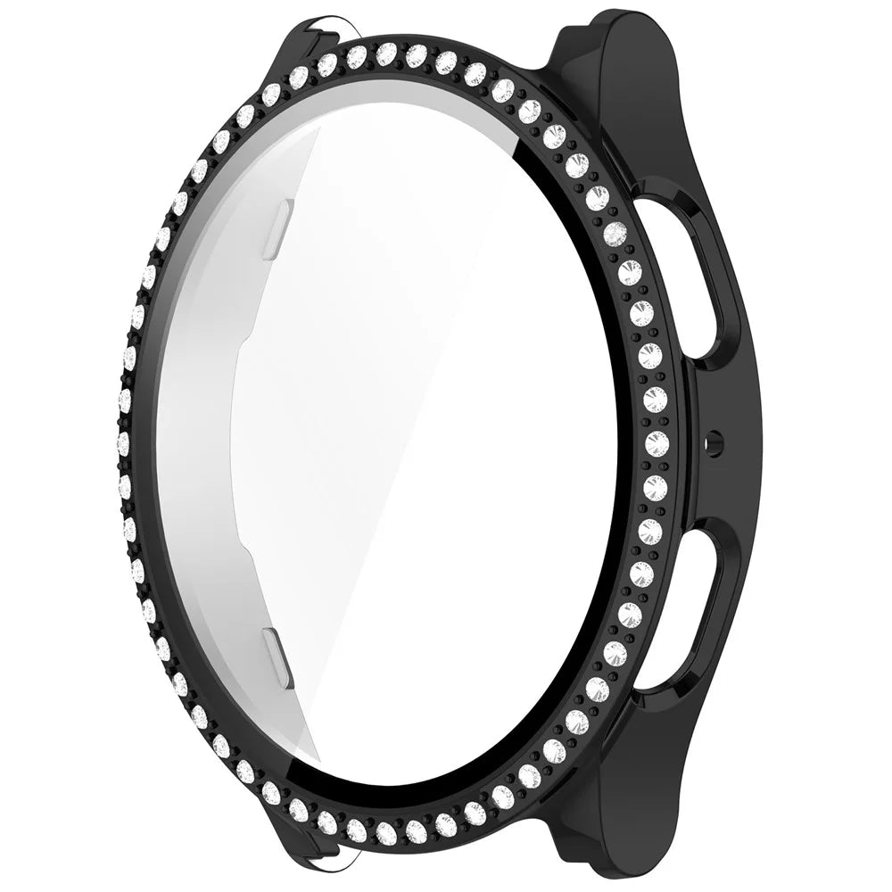 For Samsung Galaxy Watch7 44mm Shiny Rhinestone Watch Case Integrated with Tempered Glass Film - Electroplating Black - 2
