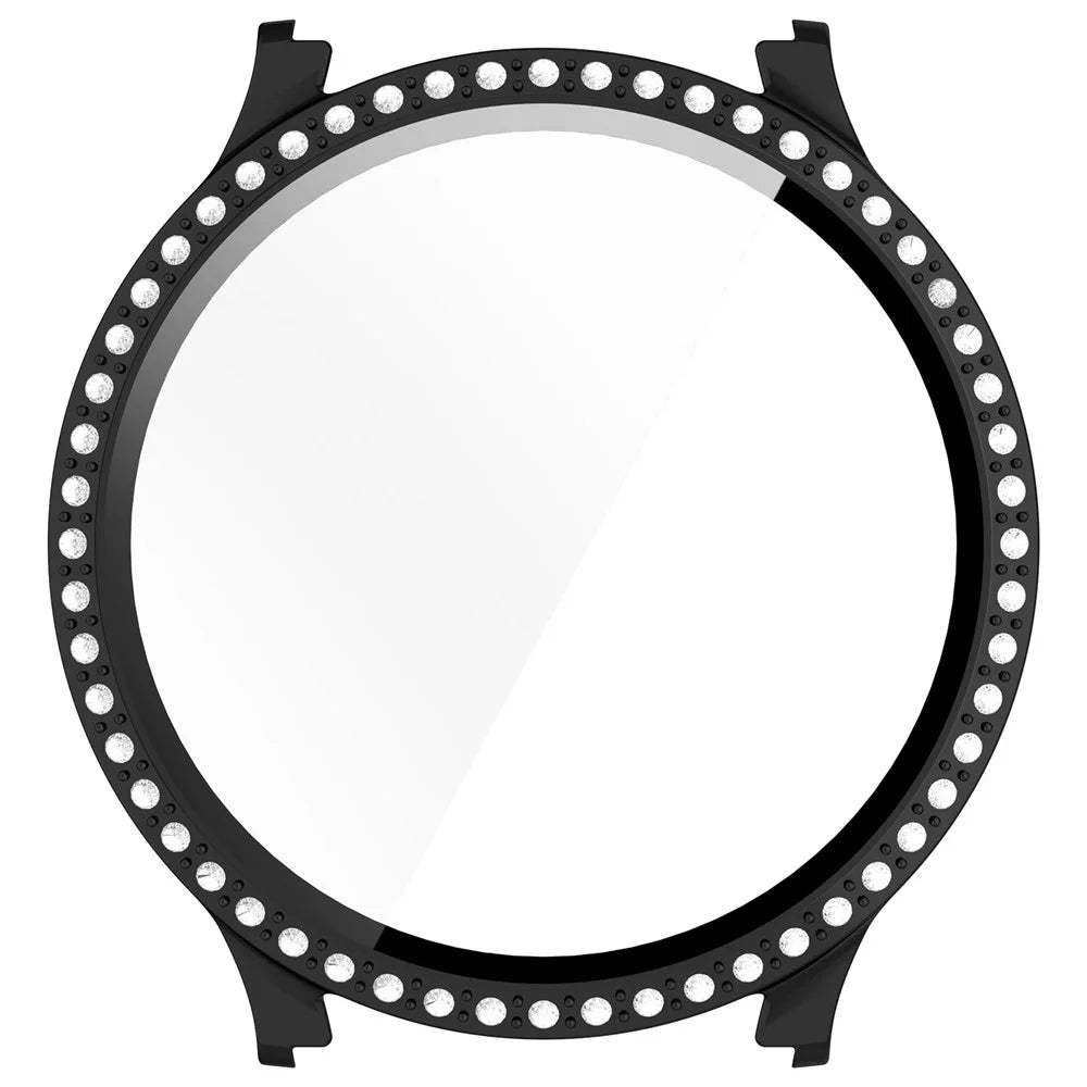 For Samsung Galaxy Watch7 44mm Shiny Rhinestone Watch Case Integrated with Tempered Glass Film - Electroplating Black - 4