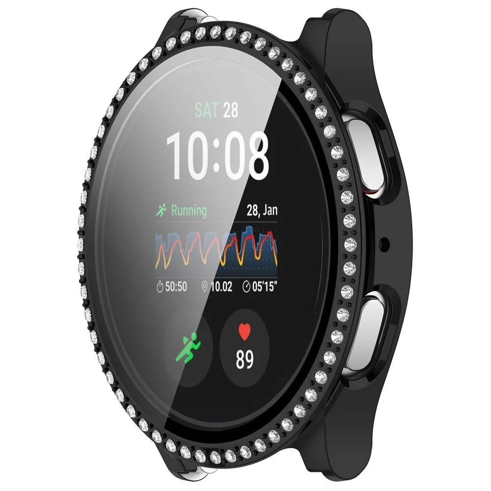 For Samsung Galaxy Watch7 44mm Shiny Rhinestone Watch Case Integrated with Tempered Glass Film - Electroplating Black - 5