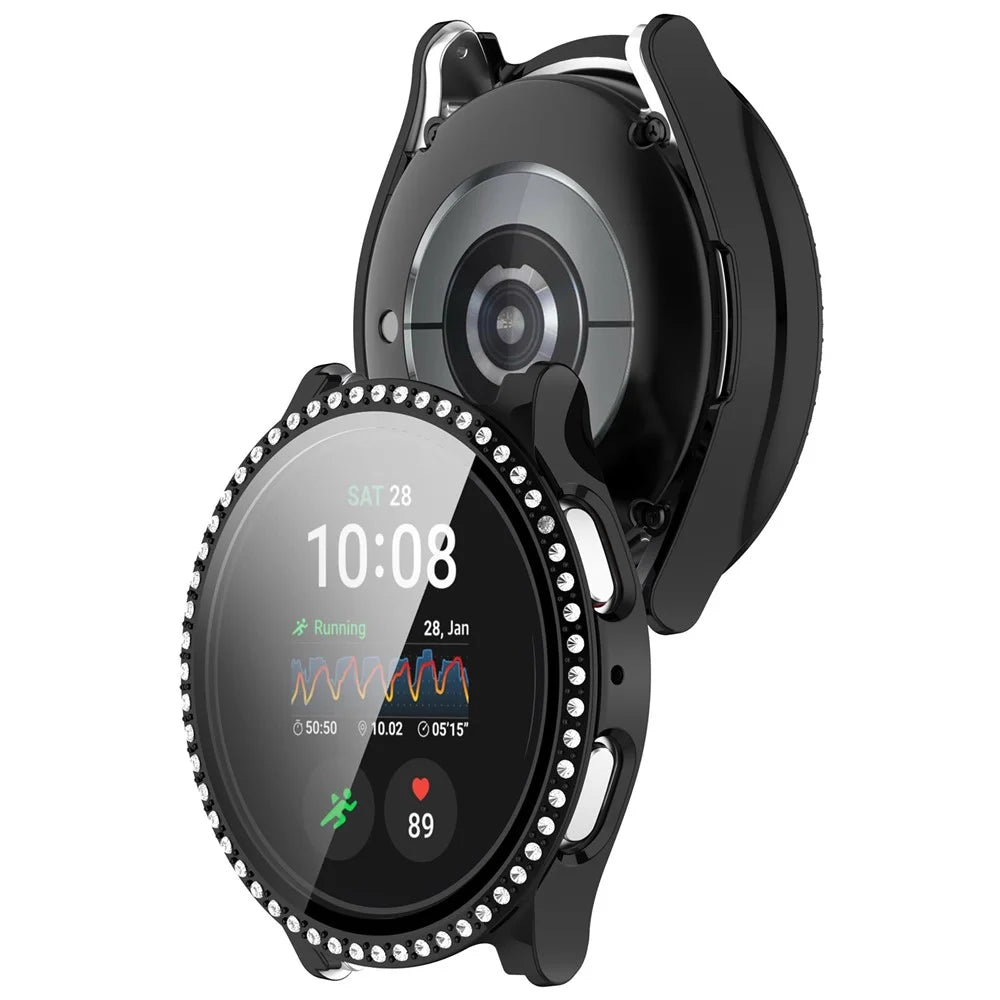 For Samsung Galaxy Watch7 44mm Shiny Rhinestone Watch Case Integrated with Tempered Glass Film - Electroplating Black - 6