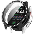 For Samsung Galaxy Watch7 40mm Rhinestone Decor PC Watch Case Integrated with Tempered Glass Film - Electroplating Black - 1