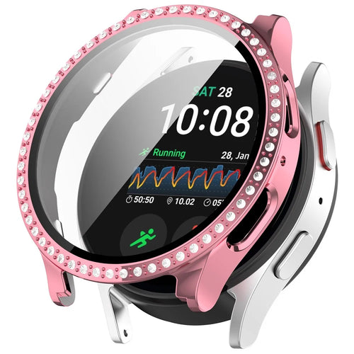 For Samsung Galaxy Watch7 44mm Bling Case Electroplating PC Watch Cover with Built-In Screen Protector - Pink - 1