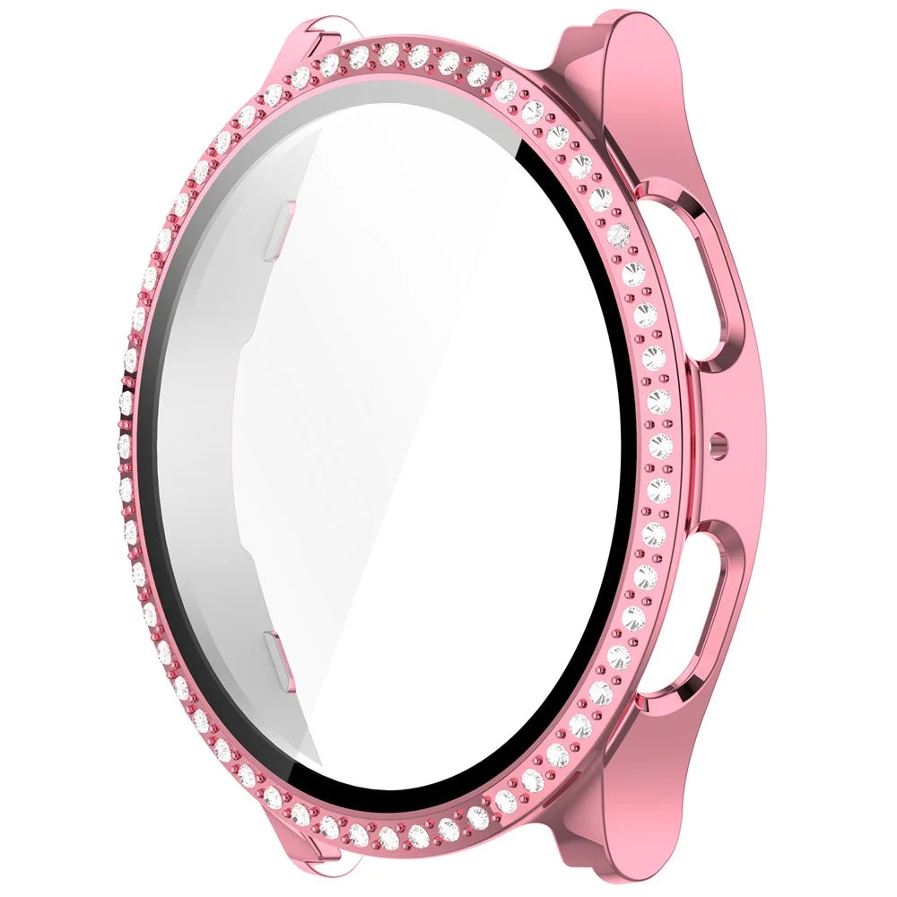 For Samsung Galaxy Watch7 44mm Bling Case Electroplating PC Watch Cover with Built-In Screen Protector - Pink - 4