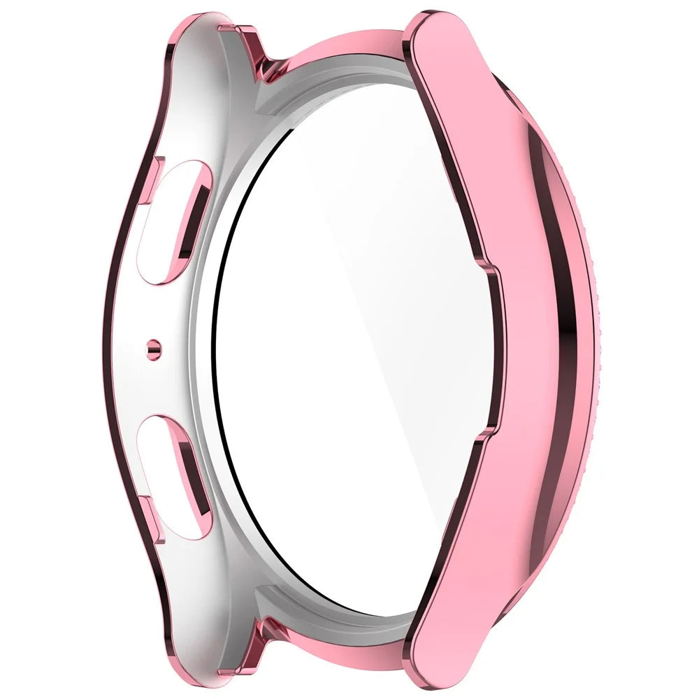 For Samsung Galaxy Watch7 44mm Bling Case Electroplating PC Watch Cover with Built-In Screen Protector - Pink - 5