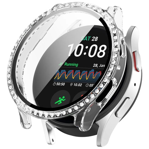 For Samsung Galaxy Watch7 44mm Case Hard PC Full Protective Watch Cover with Tempered Glass Film - Transparent - 1