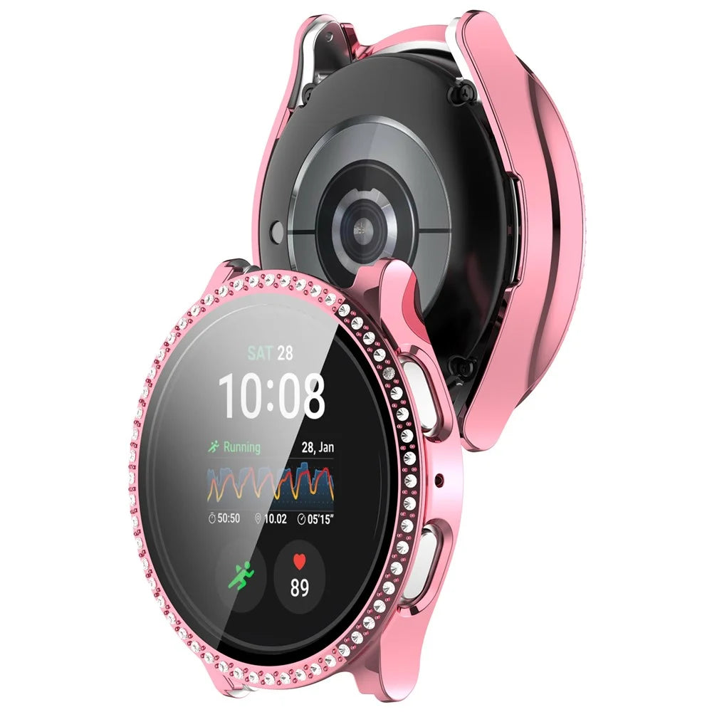 For Samsung Galaxy Watch7 40mm Case Electroplating Hard PC Watch Case Cover with Tempered Glass Film - Pink - 3