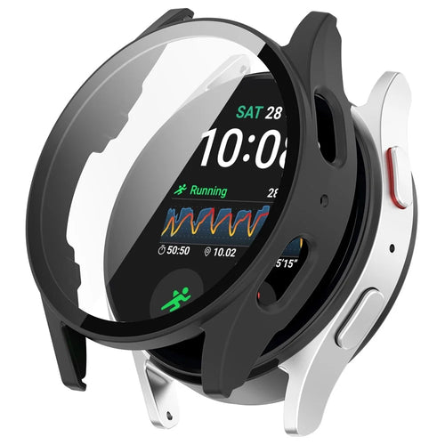 For Samsung Galaxy Watch7 40mm Watch Case PC Cover with Tempered Glass Screen Protector - Matte Black - 1