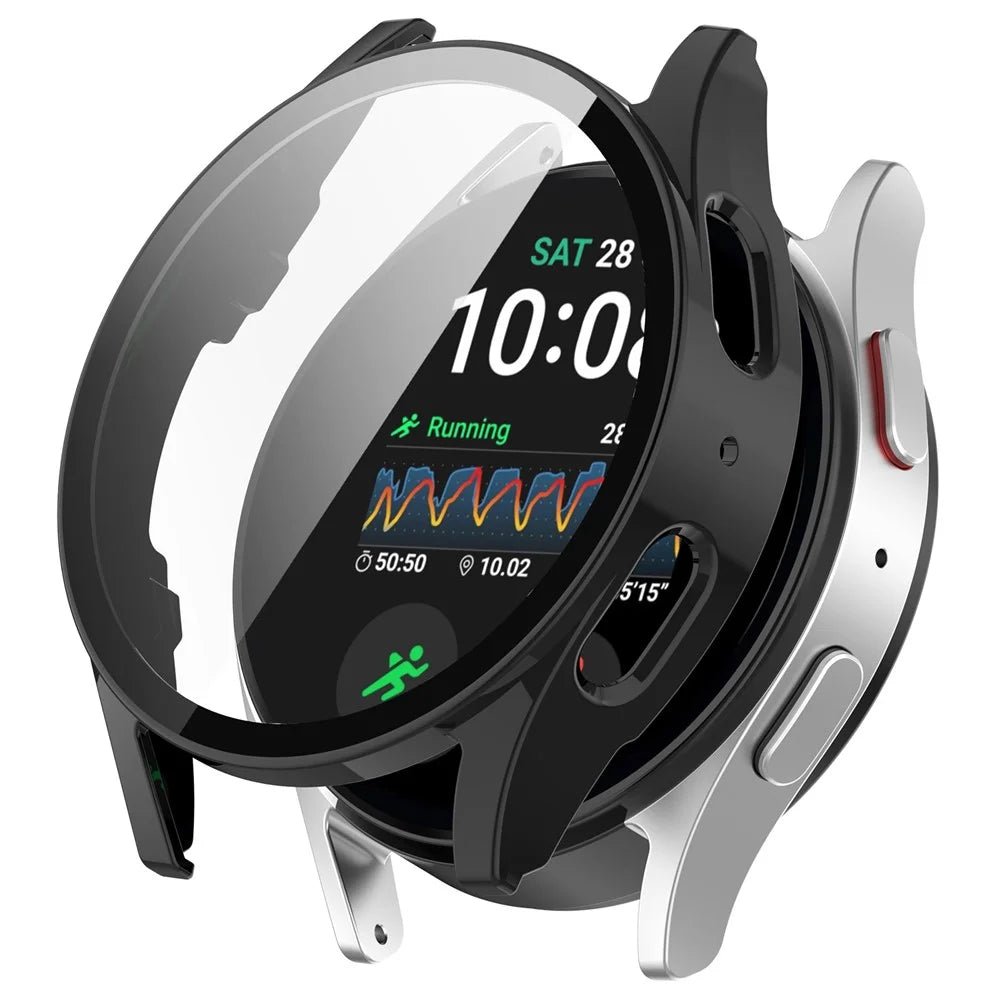 For Samsung Galaxy Watch7 40mm PC Watch Case with Tempered Glass Screen Film - Black - 1