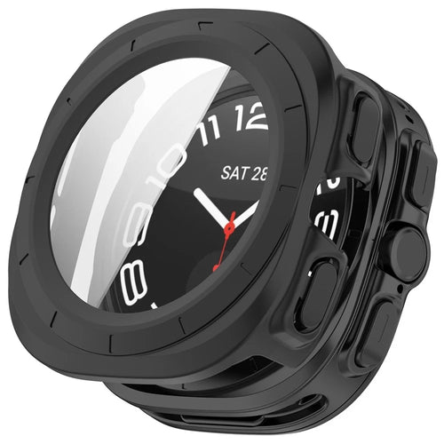 For Samsung Galaxy Watch Ultra (2025) 47mm / Ultra 47mm Watch Case Tempered Glass Screen Protector Hard PC Cover - Matte Black - 1