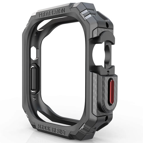 For Apple Watch Ultra 3 / Ultra 2 / Ultra 49mm Carbon Fiber Smart Watch Case Anti-Scratch Protective Frame - Black / Red Buttons - 1