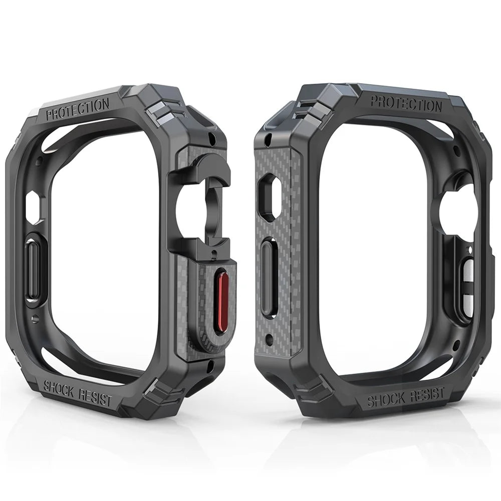 For Apple Watch Ultra 3 / Ultra 2 / Ultra 49mm Carbon Fiber Smart Watch Case Anti-Scratch Protective Frame - Black / Red Buttons - 2