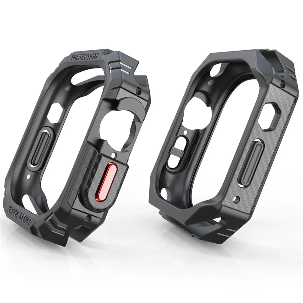 For Apple Watch Ultra 3 / Ultra 2 / Ultra 49mm Carbon Fiber Smart Watch Case Anti-Scratch Protective Frame - Black / Red Buttons - 4