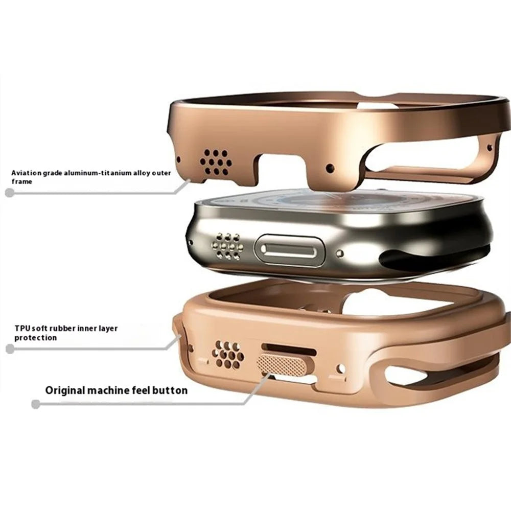 For Apple Watch Ultra 3 / Ultra 2 / Ultra 49mm Protector Aluminum Titanium Alloy+TPU Watch Frame Case - Rose Gold - 3
