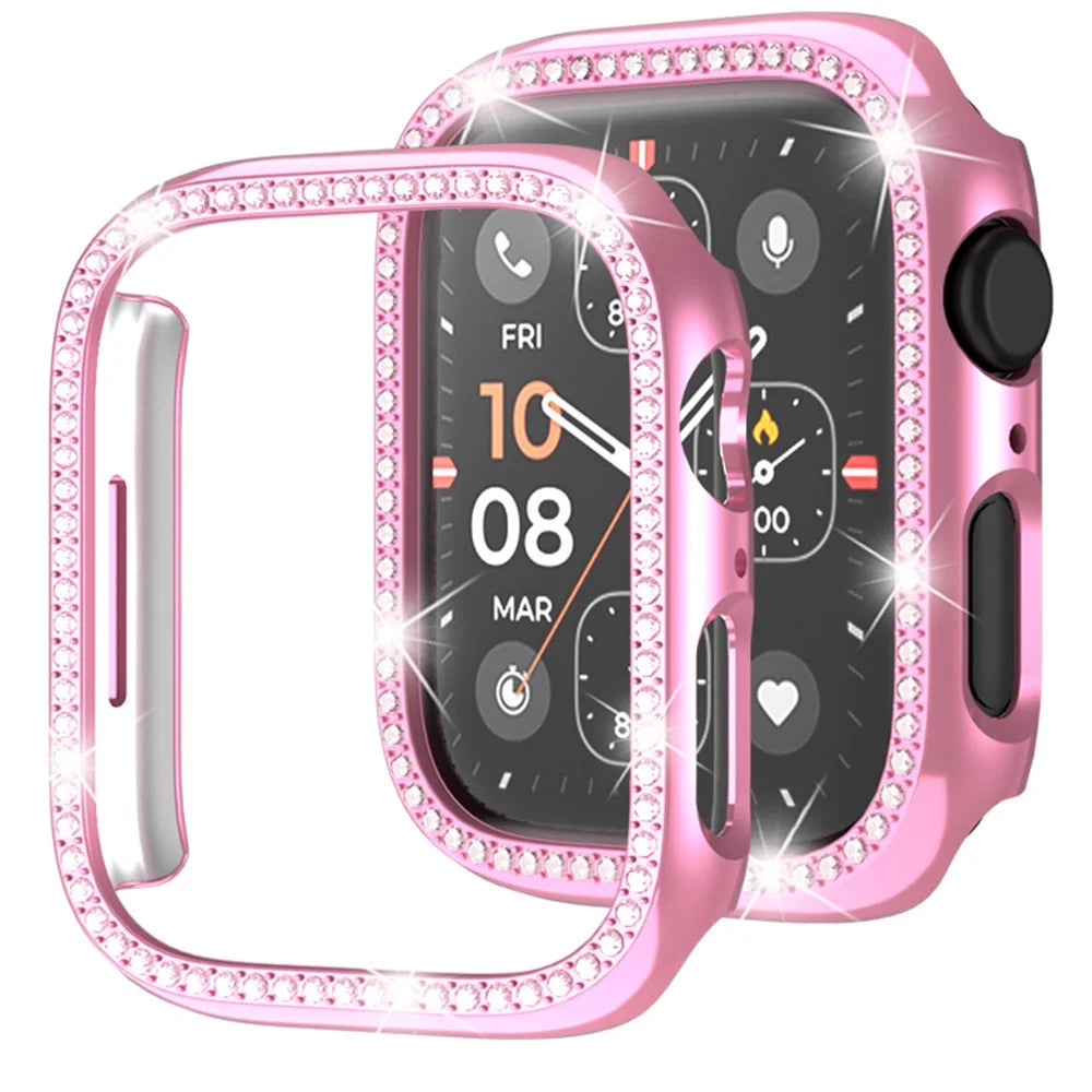 For Apple Watch Ultra 3 / Ultra 2 / Ultra 49mm Rhinestone Decor Hollow Out Electroplating PC Watch Case - Pink - 4