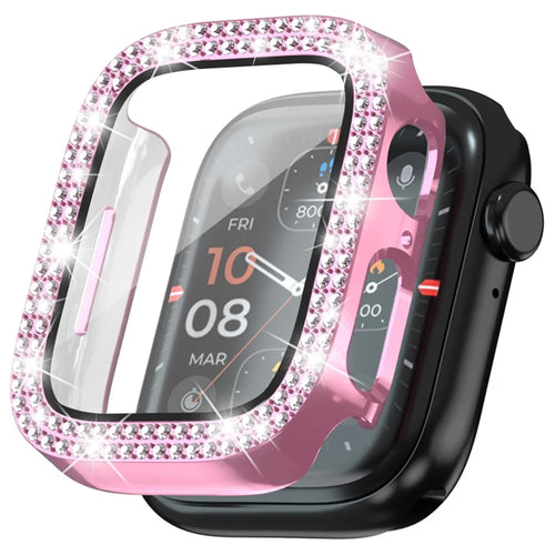 For Apple Watch Series SE3 / SE2 / SE1 /  6 / 5 / 4 40mm Rhinestone Decor Electroplating PC Watch Case with Tempered Glass Film - Pink - 1