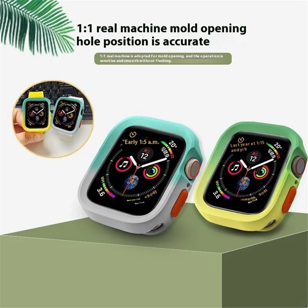 For Apple Watch Series SE3 / SE2 / SE1 /  6 / 5 / 4 44mm  /  7  /  8  /  9 45mm Dual Color TPU Watch Case - Fruit Green+Grey - 2