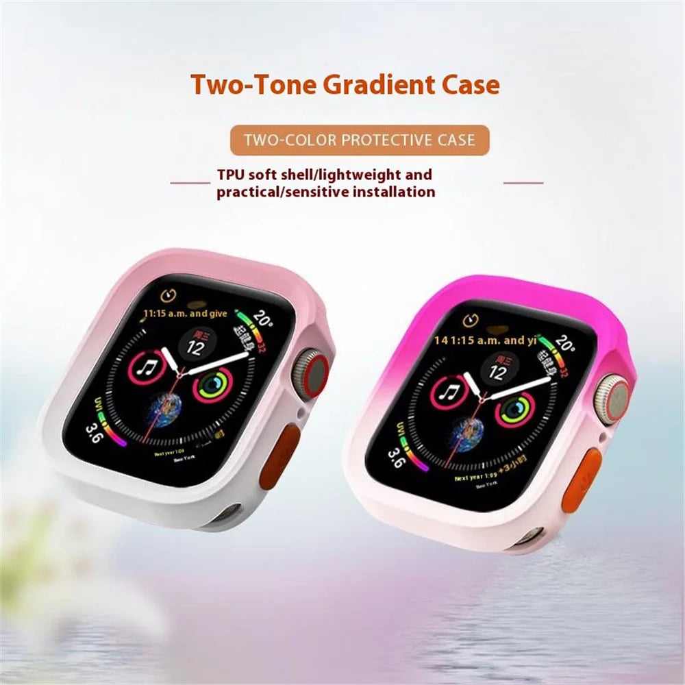 For Apple Watch Series SE3 / SE2 / SE1 /  6 / 5 / 4 44mm  /  7  /  8  /  9 45mm Dual Color TPU Watch Case - Fruit Green+Grey - 4