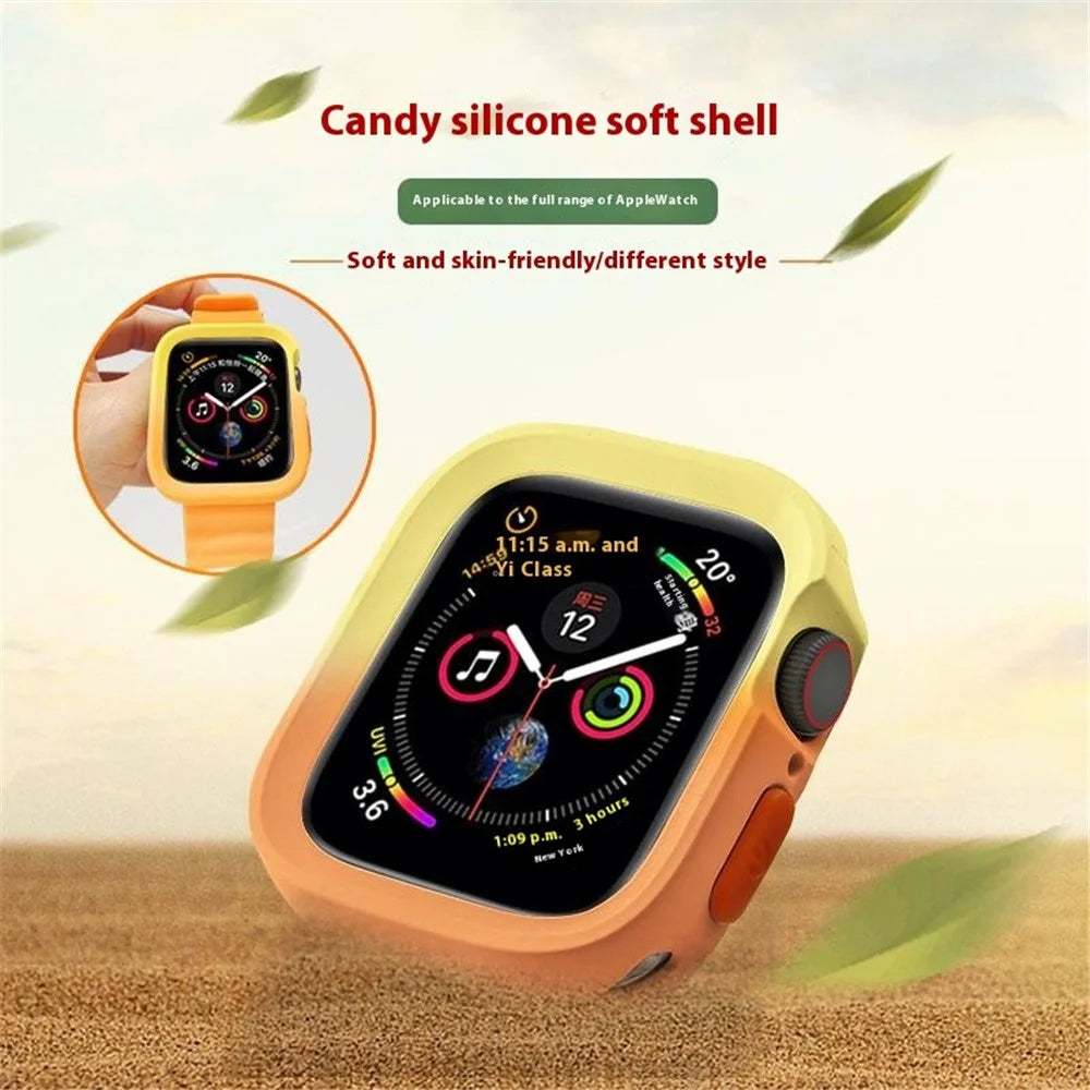 For Apple Watch Series SE3 / SE2 / SE1 /  6 / 5 / 4 40mm  /  7  /  8  /  9 41mm Dual Color TPU Watch Case - Fruit Green+Grey - 5