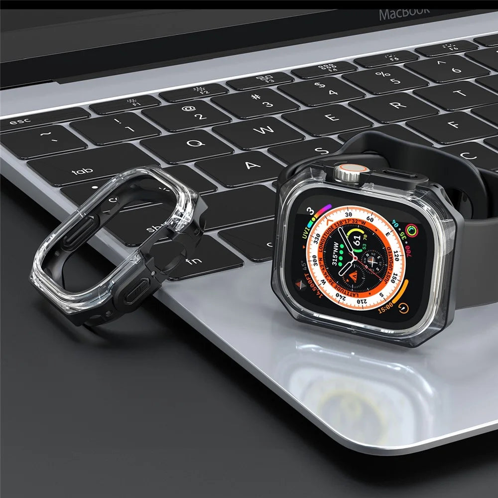For Apple Watch Series 7 / 8 / 9 41mm Watch Frame Case PC+TPU Smartwatch Edge Protector - Black - 7