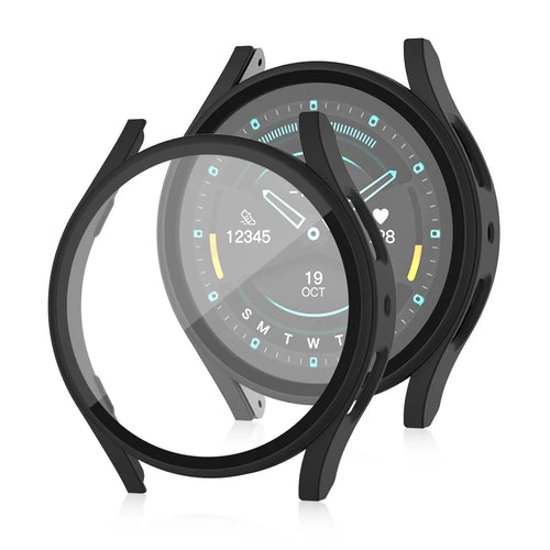 For Samsung Galaxy Watch7 44mm Matte Case with Tempered Glass Screen Film Hard PC Watch Cover - Black - 1