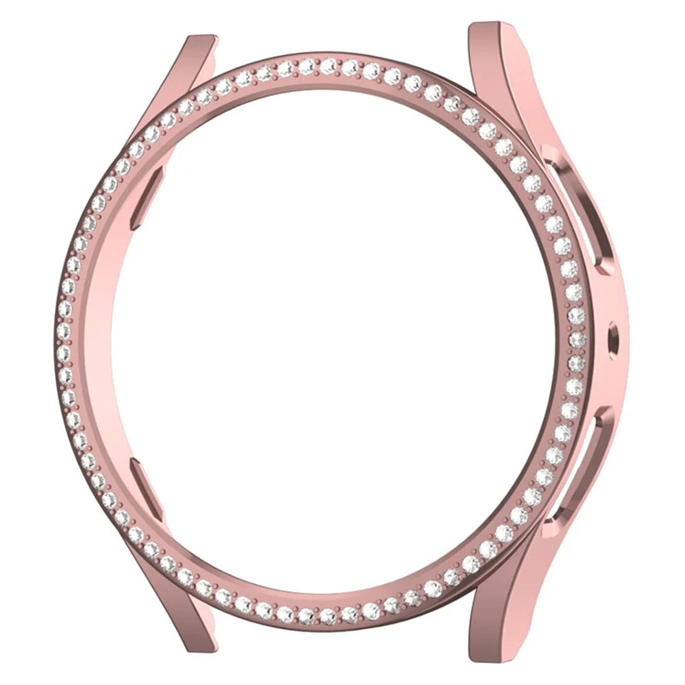 For Samsung Galaxy Watch7 44mm PC Watch Case Rhinestone Decor Hollow-Out Cover - Pink - 2