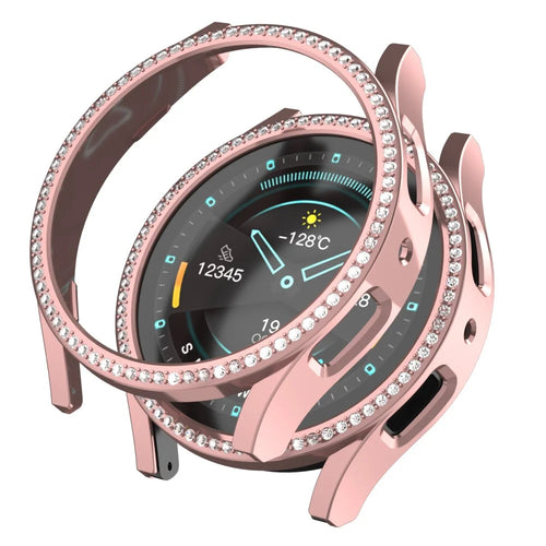 For Samsung Galaxy Watch7 40mm PC Watch Case Rhinestone Decor Hollow-Out Cover - Pink - 1