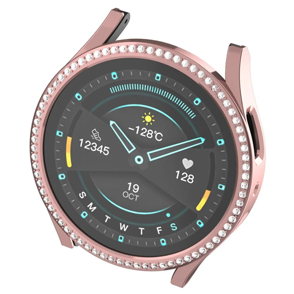 For Samsung Galaxy Watch7 40mm PC Watch Case Rhinestone Decor Hollow-Out Cover - Pink - 6