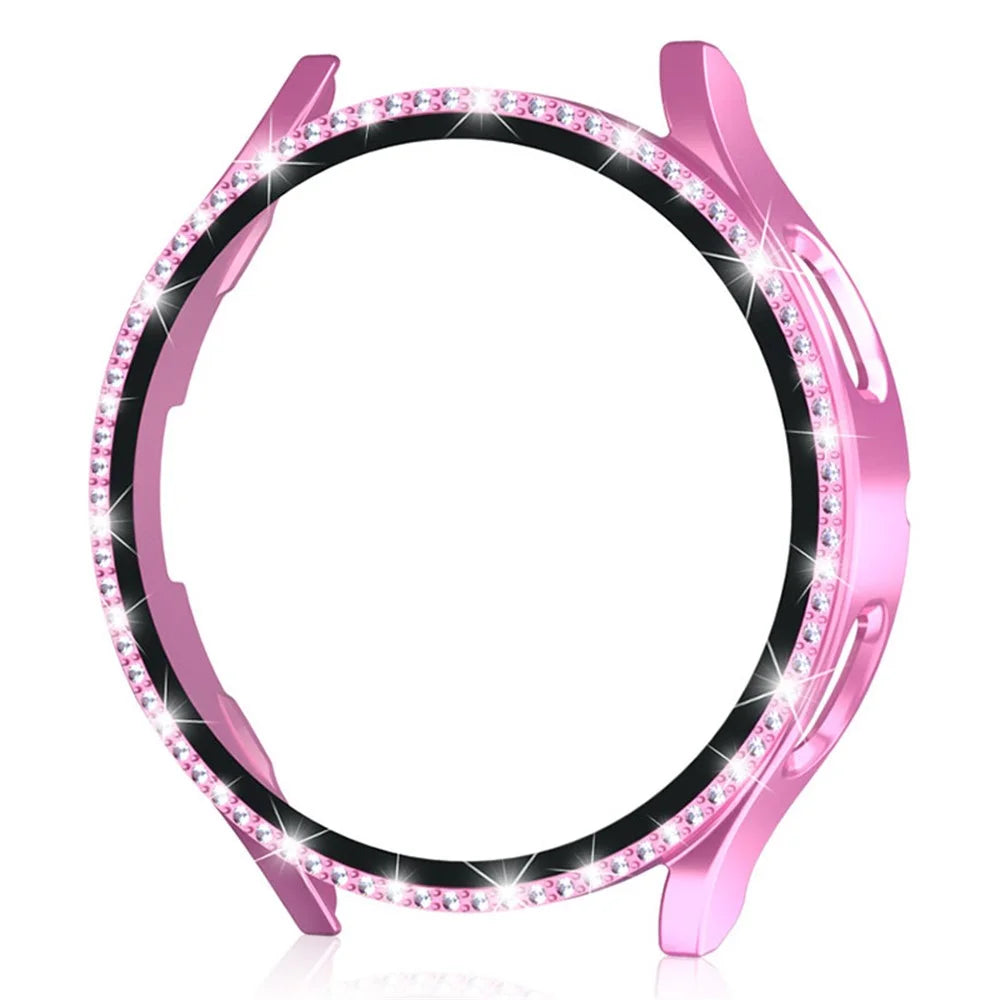For Samsung Galaxy Watch7 44mm PC Watch Case Rhinestone Decor Cover with Tempered Glass Film - Pink - 2