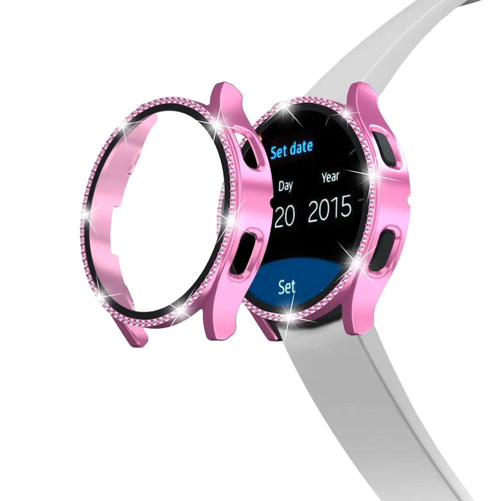 For Samsung Galaxy Watch7 44mm PC Watch Case Rhinestone Decor Cover with Tempered Glass Film - Pink - 3