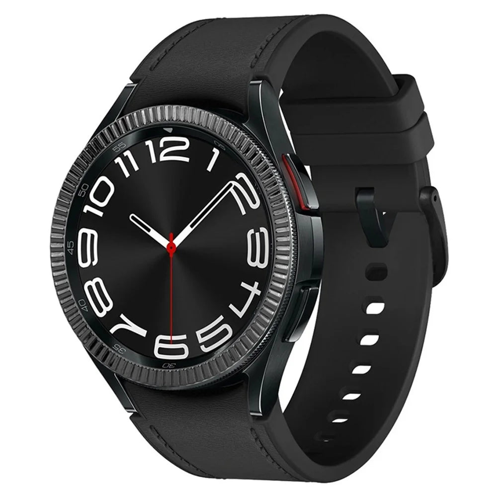 For Samsung Galaxy Watch6 Classic 47mm Bezel Ring Zinc Alloy Wave Pattern Bezel Adhesive Frame Cover - Black - 4