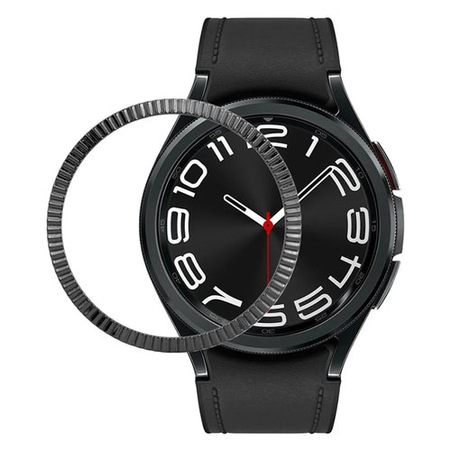 For Samsung Galaxy Watch6 Classic 43mm Bezel Ring Zinc Alloy Wave Pattern Bezel Adhesive Frame Cover - Black - 1