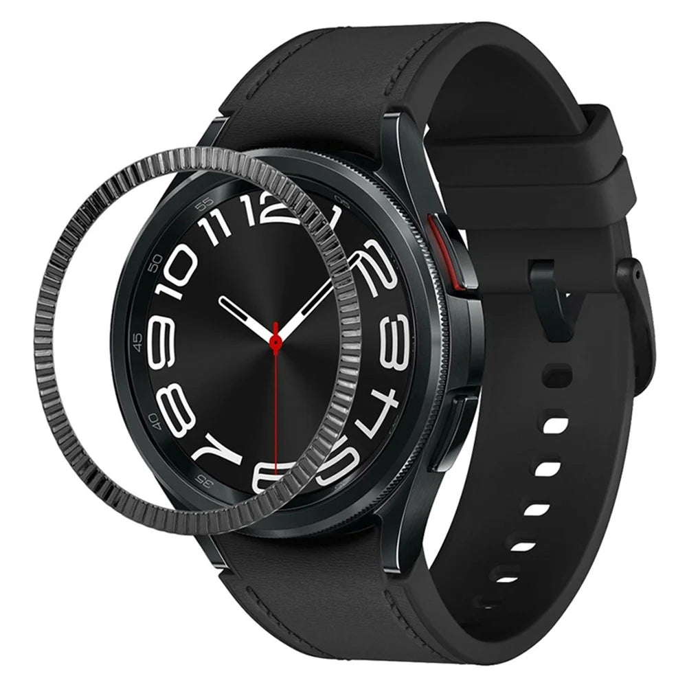For Samsung Galaxy Watch6 Classic 43mm Bezel Ring Zinc Alloy Wave Pattern Bezel Adhesive Frame Cover - Black - 3