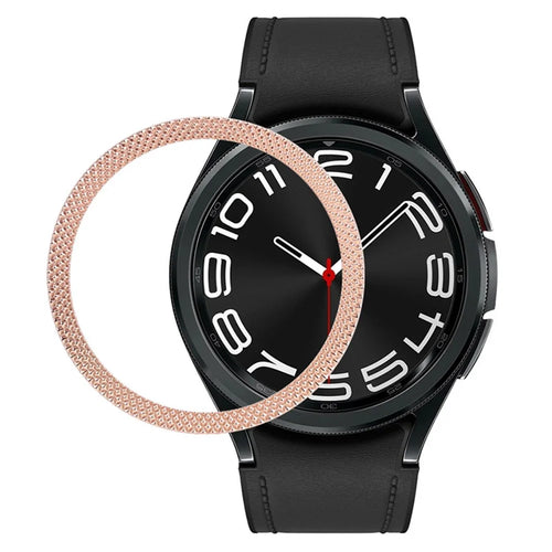 For Samsung Galaxy Watch6 Classic 47mm Bezel Ring Zinc Alloy Rhombus Pattern Bezel Adhesive Frame Cover - Rose Gold - 1