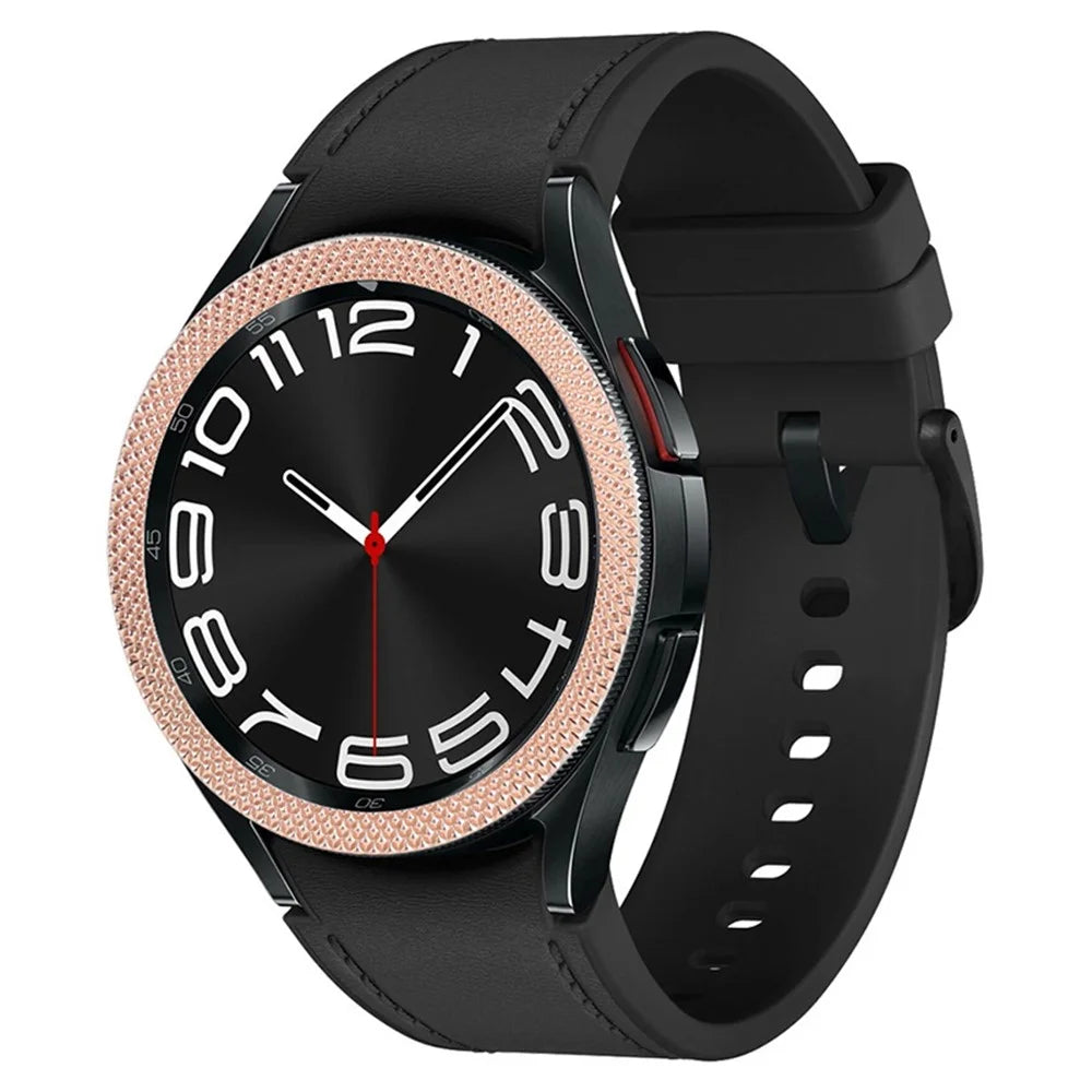 For Samsung Galaxy Watch6 Classic 47mm Bezel Ring Zinc Alloy Rhombus Pattern Bezel Adhesive Frame Cover - Rose Gold - 3