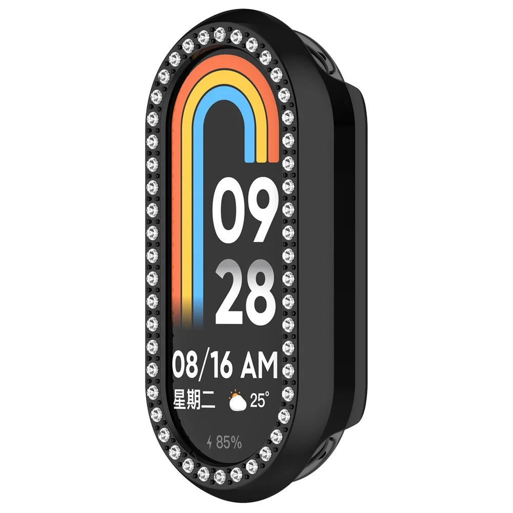 For Xiaomi Smart Band 9 / 9 NFC Rhinestone Decor Hollow-Out Cover PC Watch Frame Case - Black - 2