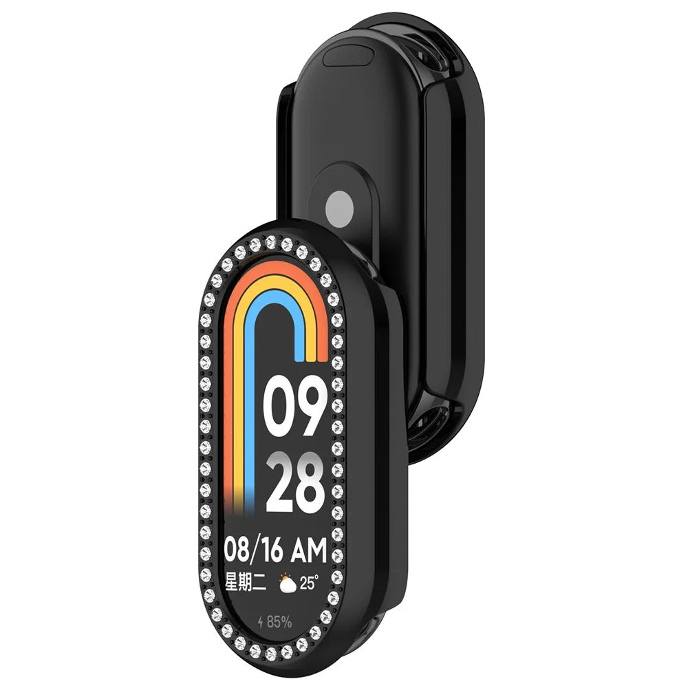 For Xiaomi Smart Band 9 / 9 NFC Rhinestone Decor Hollow-Out Cover PC Watch Frame Case - Black - 3