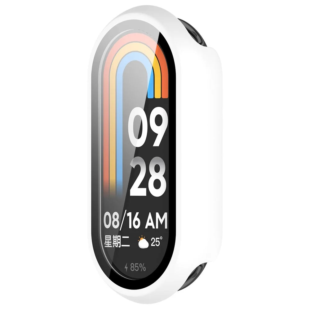 For Xiaomi Smart Band 9 / 9 NFC Glossy PC Cover Watch Frame Case with Tempered Glass Screen Film - White - 2