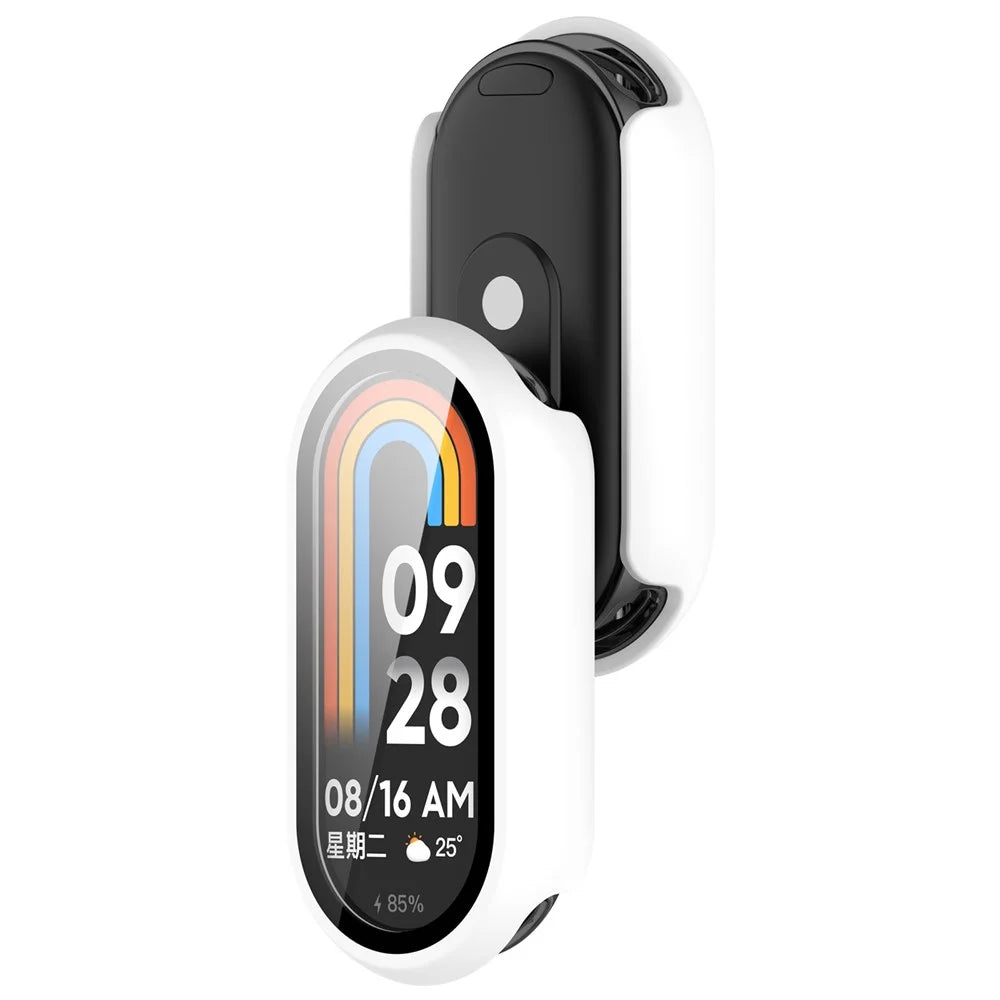 For Xiaomi Smart Band 9 / 9 NFC Glossy PC Cover Watch Frame Case with Tempered Glass Screen Film - White - 3