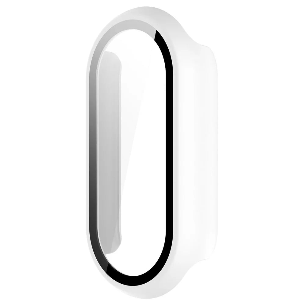 For Xiaomi Smart Band 9 / 9 NFC Glossy PC Cover Watch Frame Case with Tempered Glass Screen Film - White - 4