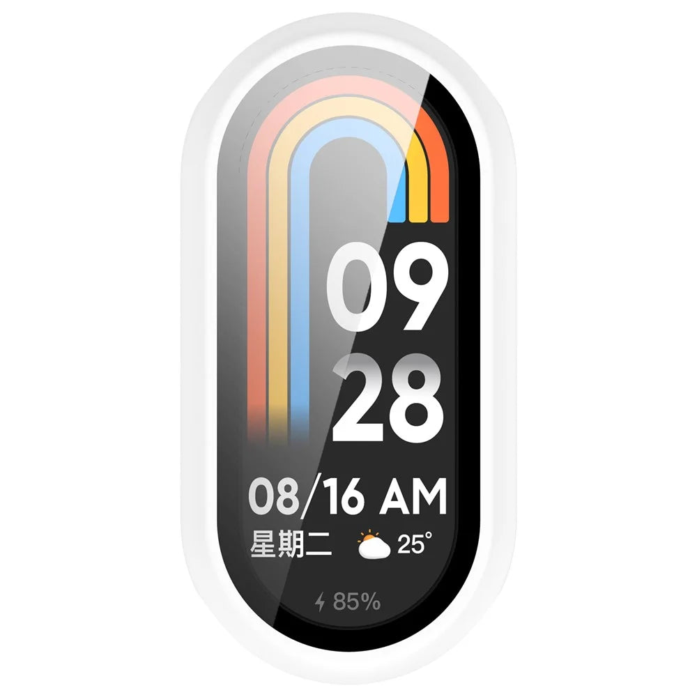 For Xiaomi Smart Band 9 / 9 NFC Glossy PC Cover Watch Frame Case with Tempered Glass Screen Film - White - 6