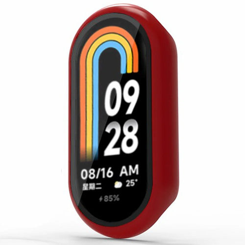 For Xiaomi Mi Band 9 Ceramic Edition Anti-Drop PC Watch Case with Built-In Tempered Glass Film - Red - 1
