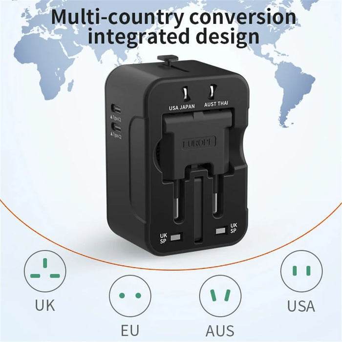 HHT202-2C 1xUSB+2x Type-C Charging Adapter Travel Universal Charger Converter - Black - 4