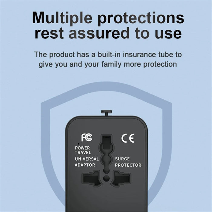 HHT202-2C 1xUSB+2x Type-C Charging Adapter Travel Universal Charger Converter - Black - 6