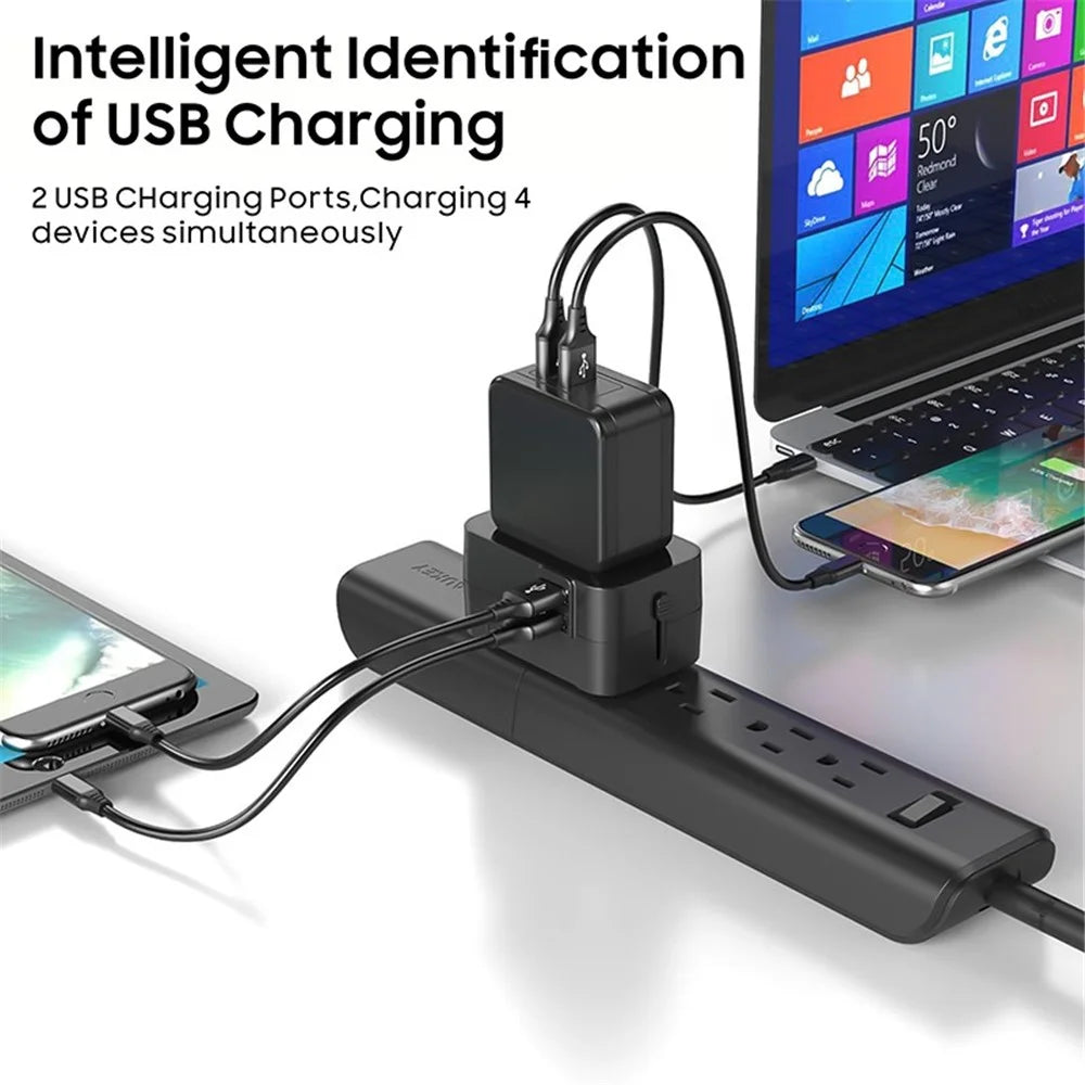 HH202-PD Universal Travel Charge Adapter Wall Plug with PD 20W Type-C + QC 18W USB - Black - 4