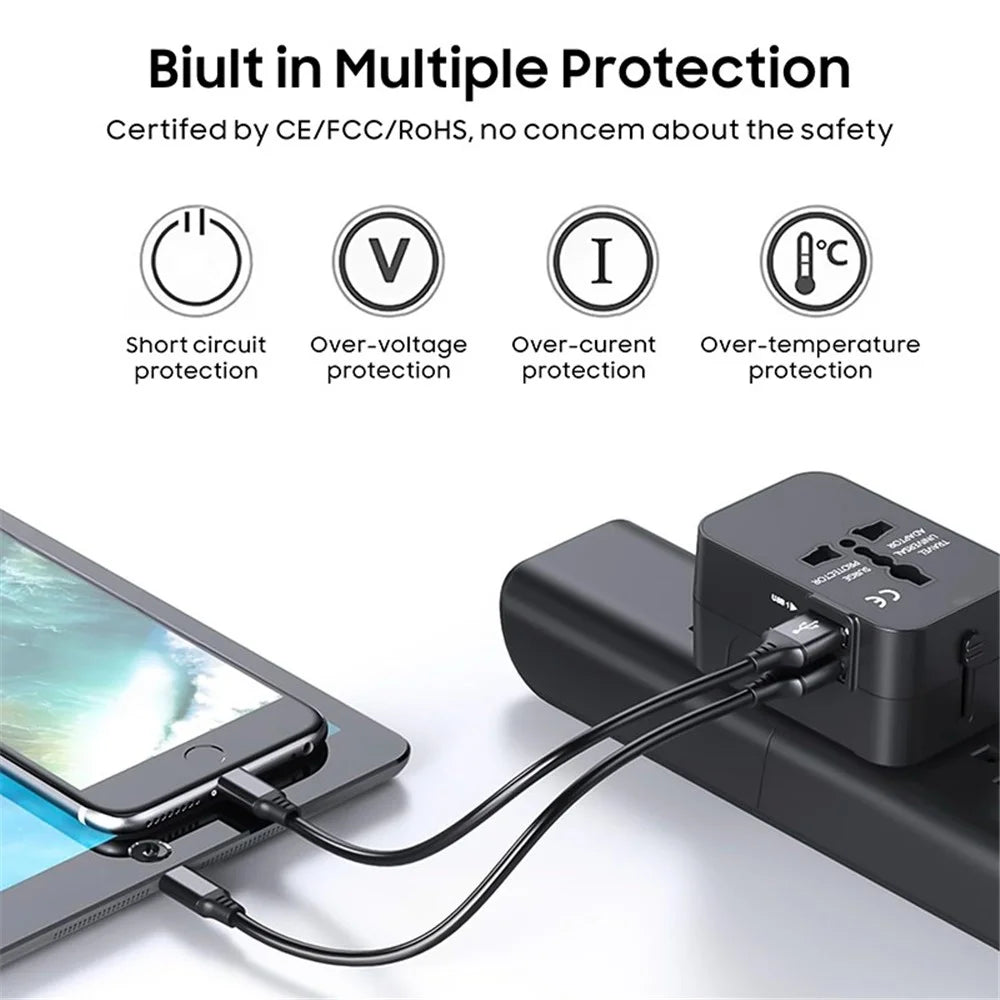 HH202-PD Universal Travel Charge Adapter Wall Plug with PD 20W Type-C + QC 18W USB - Black - 5
