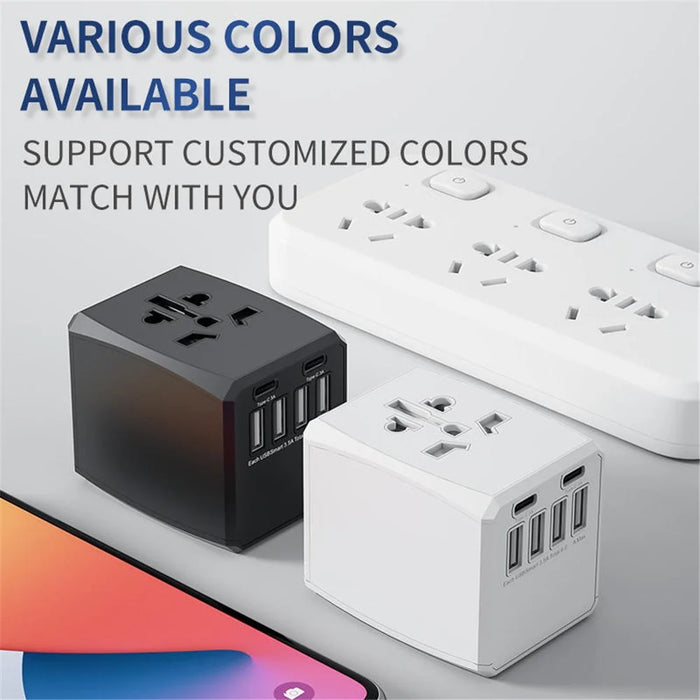 HH904 Worldwide Travel Charge Adapter Wall Plug Converter with 4 USB + 2 Type-C - Black - 2
