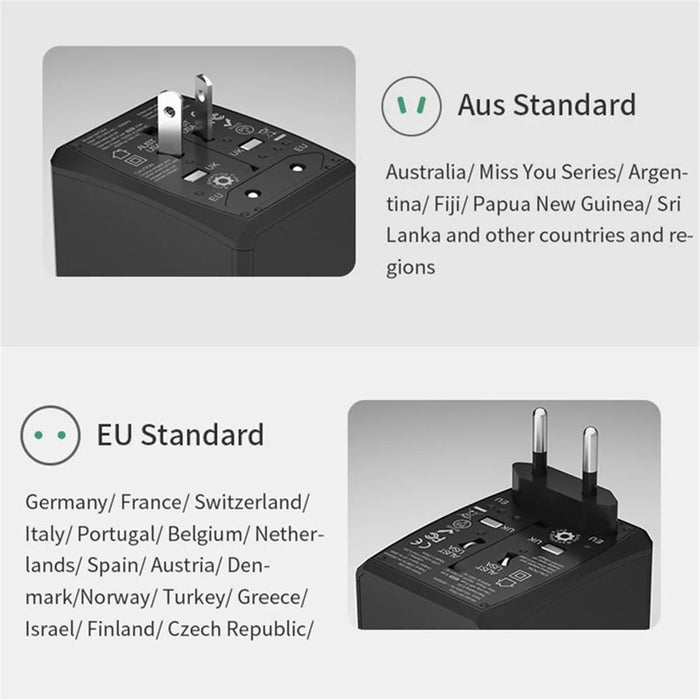 HH904 Worldwide Travel Charge Adapter Wall Plug Converter with 4 USB + 2 Type-C - Black - 6