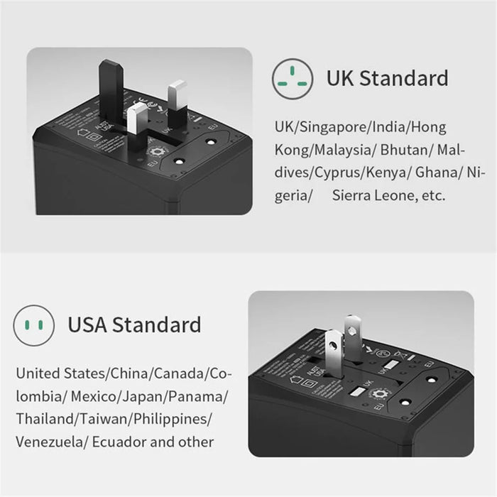 HH904 Worldwide Travel Charge Adapter Wall Plug Converter with 4 USB + 2 Type-C - Black - 7