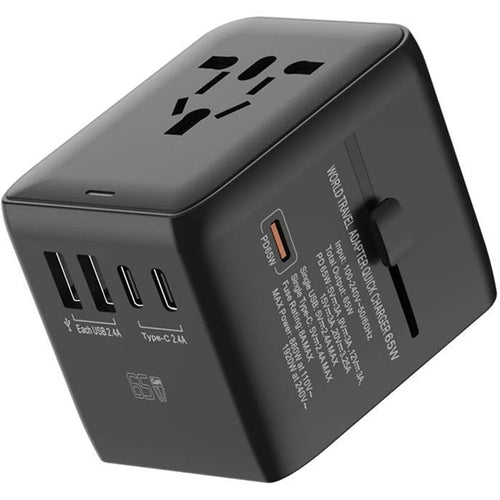 HHT901A Worldwide Travel Charge GaN Adapter Wall Plug PD 65W Fast Charging Plug Converter - Black - 1
