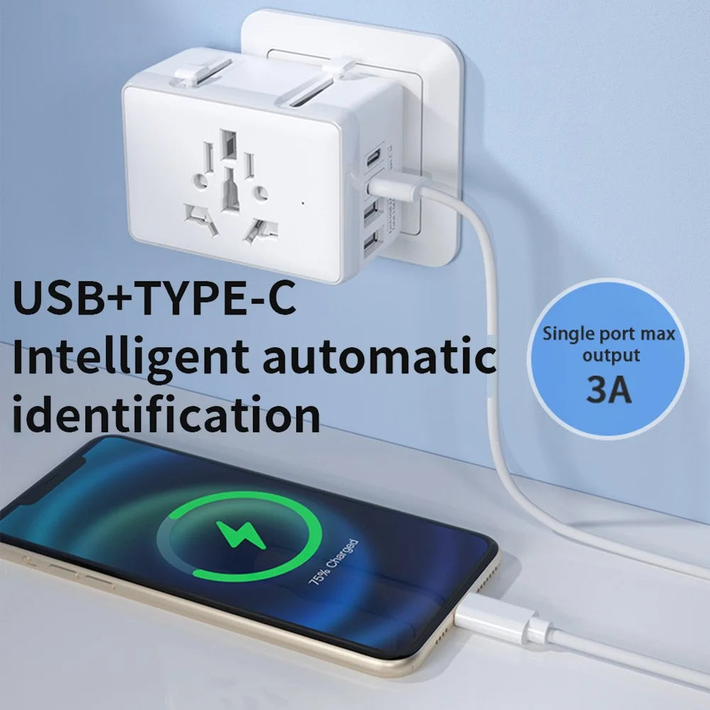 HHT203-A Worldwide Travel Power Adapter 2 Type-C + 2 USB Ports Wall Charger Plug Converter - Black - 2